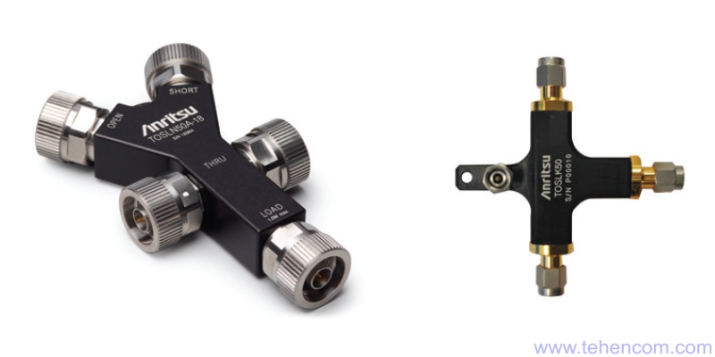 SOLT calibration components: up to 18 GHz (left) and up to 40 GHz (right)