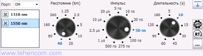 Before starting the measurement, you must select the desired wavelengths and correctly set the initial settings of the optical reflectometer