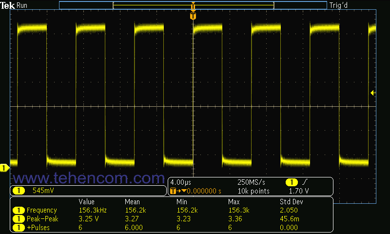 Example of an oscilloscope DPO screen with digital phosphor disabled