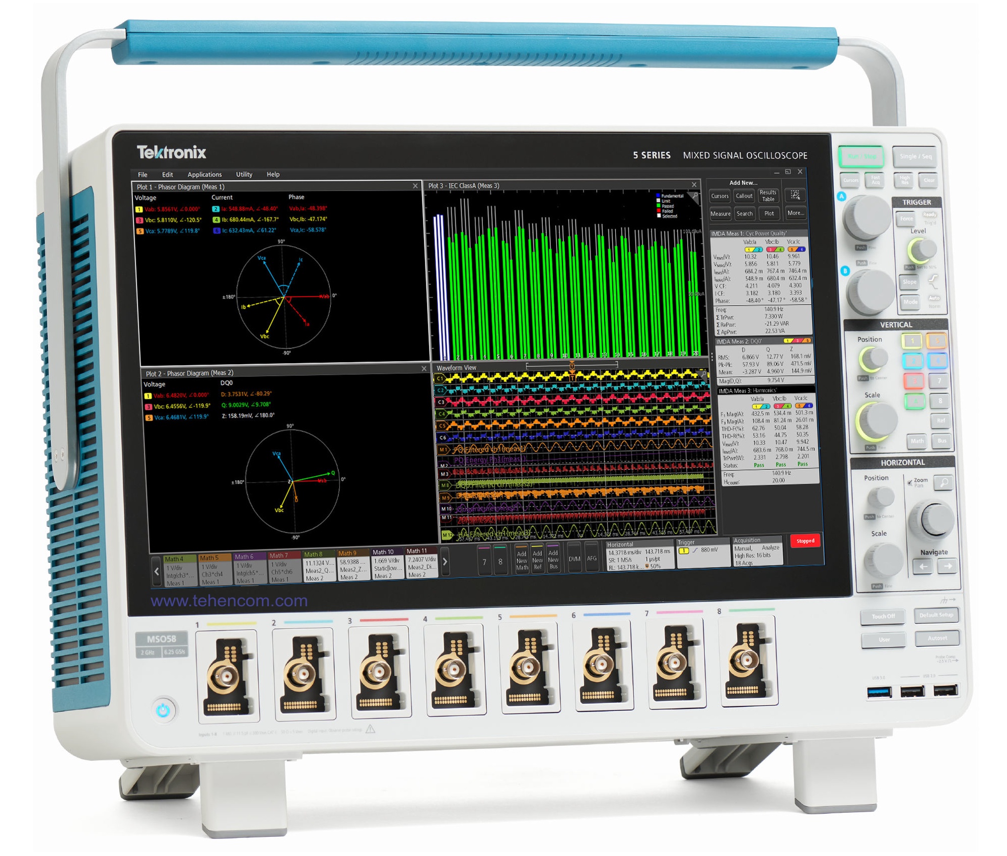 Automatic measurement with the Tektronix MSO58 oscilloscope of three-phase systems