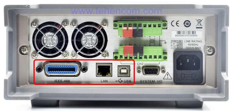 Three common instrument control software interfaces: IEEE-488.2, LAN (Ethernet), and USB