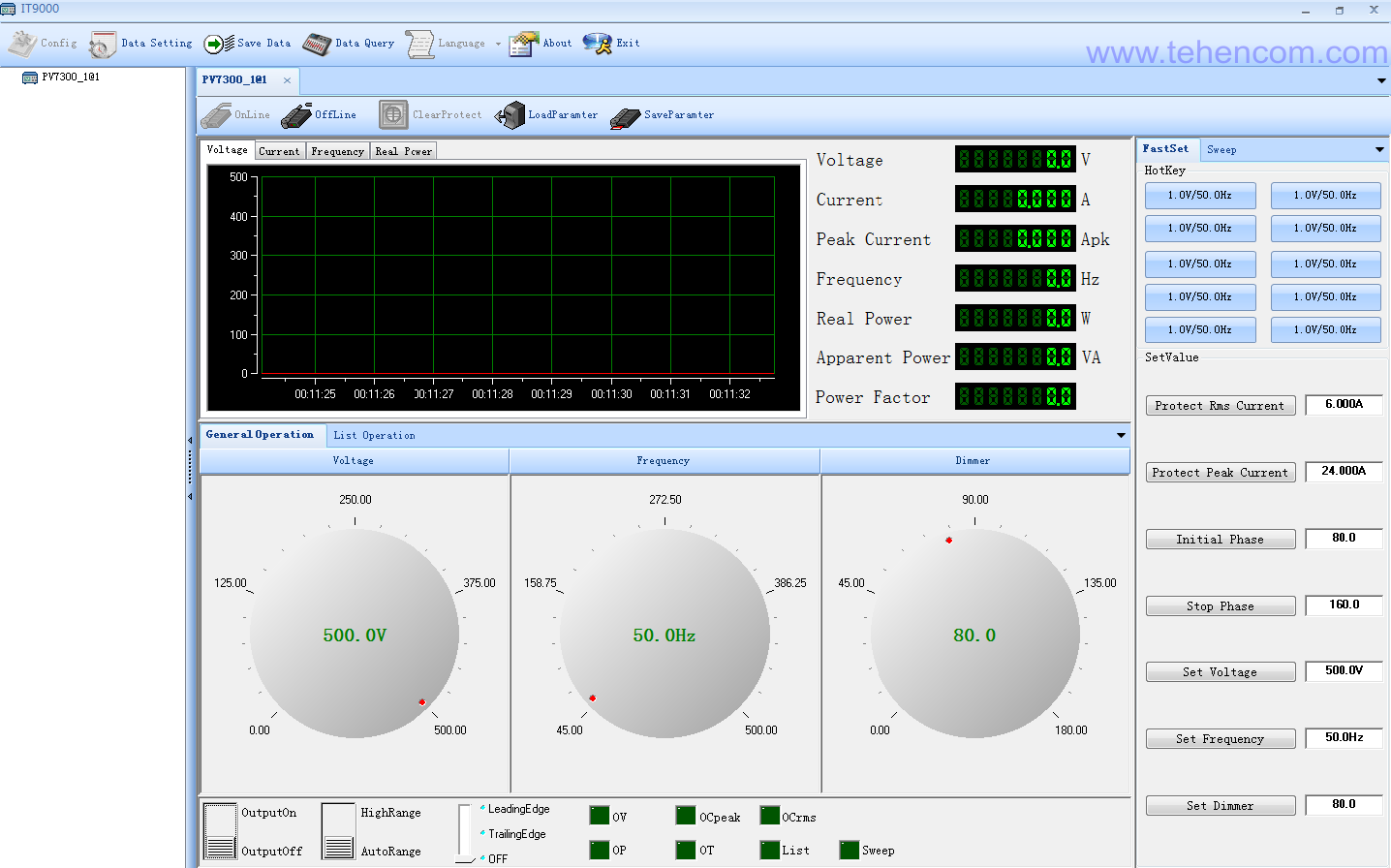 The main window of the ITECH IT7300 series source remote control program