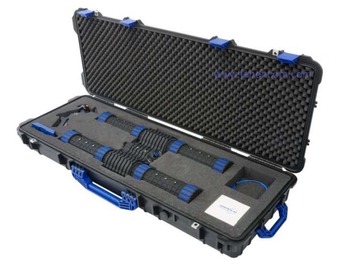 This photo shows the placement of the Aaronia MagnoTRACKER ELF-2 and Aaronia MagnoTRACKER ELF-6 antennas inside the transport case. Placement of the Aaronia MagnoTRACKER ELF-2 and ELF-6 antennas in the transport case