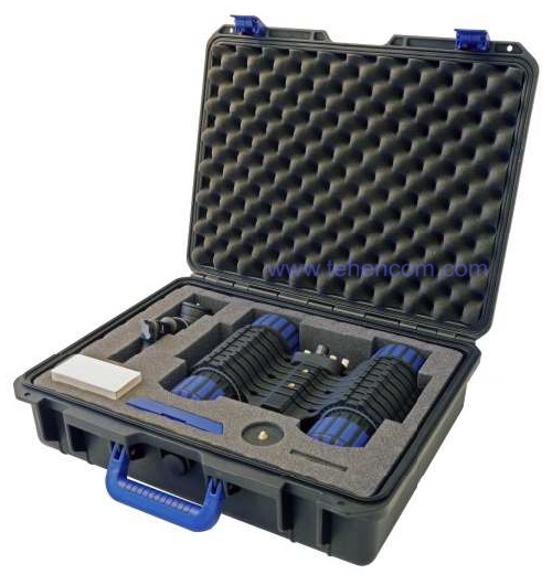This photo shows the placement of the Aaronia MagnoTRACKER LF-2 and Aaronia MagnoTRACKER LF-6 antennas inside the transport case. Placement of the Aaronia MagnoTRACKER LF-2 and LF-6 antennas in the transport case
