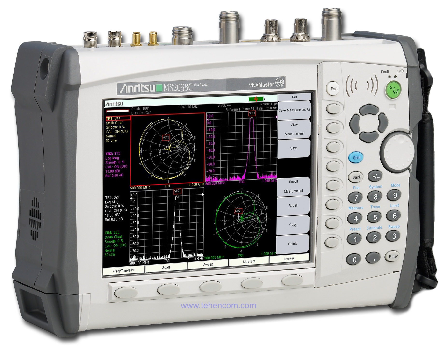 Anritsu MS2038C is the top model of the MS20xxC VNA Master series of analyzers, which combines a vector network analyzer (5 kHz - 20 GHz) and a spectrum analyzer (9 kHz - 20 GHz) in a compact package