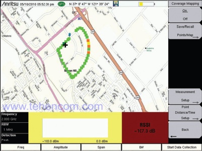 An example of plotting signal power levels on a terrain map