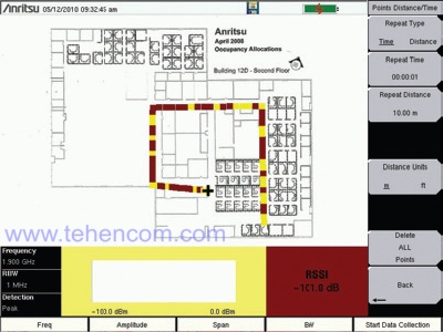 An example of plotting signal power levels on a floor plan