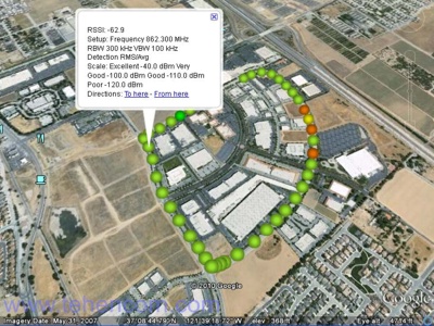 An example of applying signal strength levels to a satellite photograph of an area