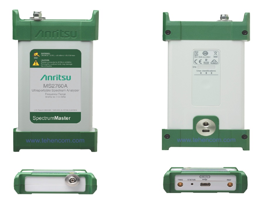 Four views of Anritsu model MS2760A-0110 (9 kHz to 110 GHz)