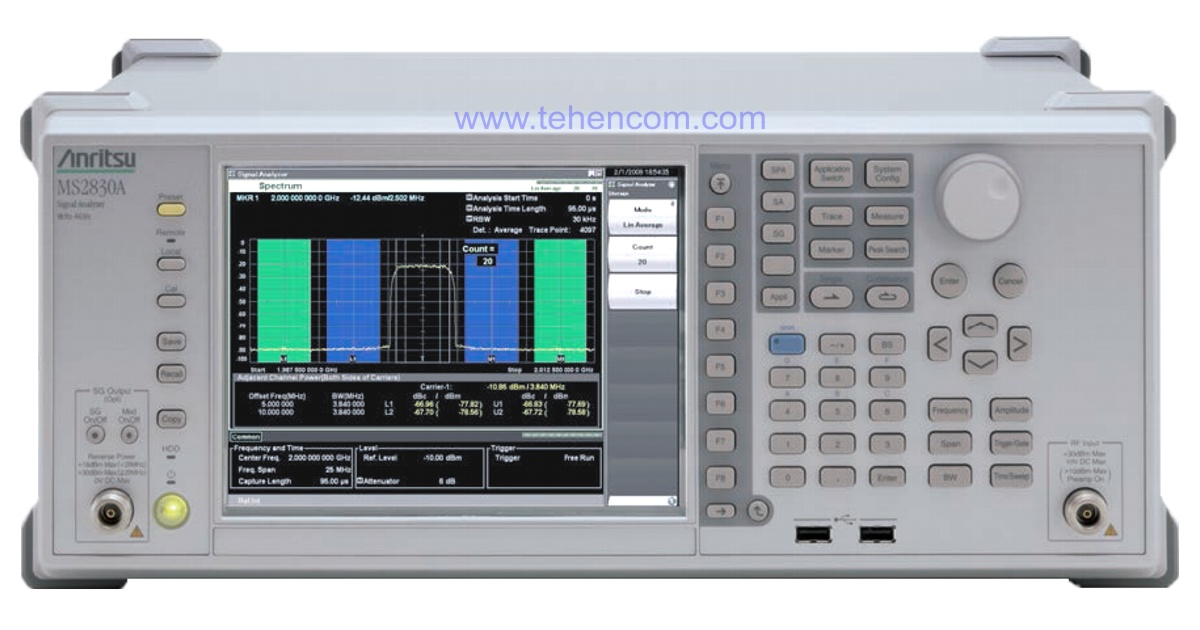 Лабораторный анализатор спектра и сигналов Anritsu MS2830A: модель MS2830A-040 (9 кГц – 3,6 ГГц); модель MS2830A-041 (9 кГц – 6 ГГц); модель MS2830A-043 (9 кГц – 13,5 ГГц); модель MS2830A-044 (9 кГц – 26,5 ГГц); модель MS2830A-045 (9 кГц – 43 ГГц)