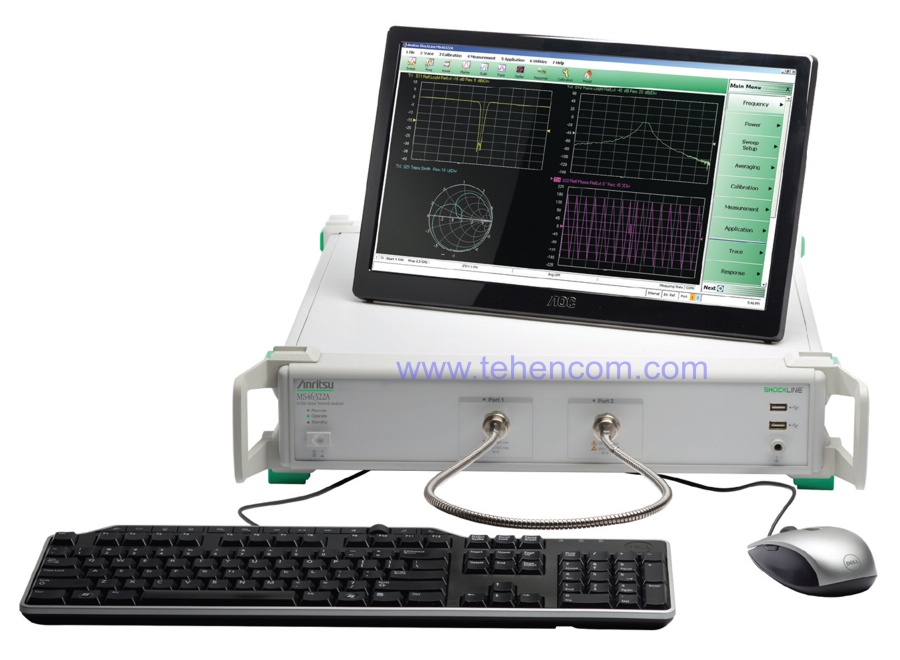 Anritsu MS46122A vector network analyzer with external display, keyboard and mouse