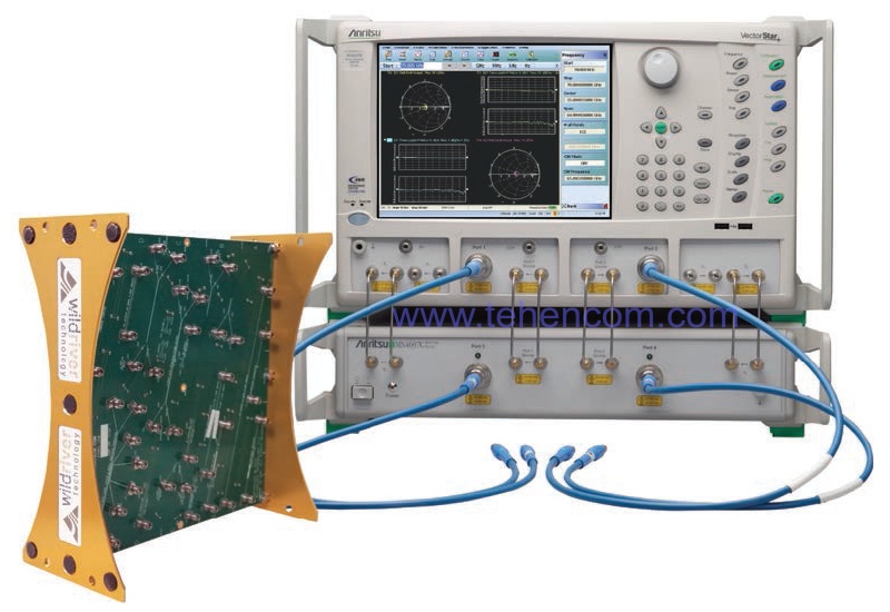 4-х портовый векторный анализатор электрических цепей с рабочим диапазоном 70 кГц - 70 ГГц на базе Anritsu VectorStar MS4647B с модулем расширения количества портов MN4697C (нижний блок)