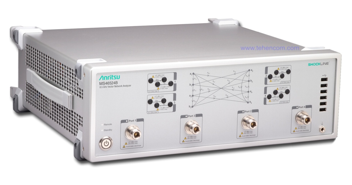 Anritsu MS46524B Economy ShockLine 4-Port Professional Vector Network Analyzers (VNA, VNA): Model MS46524B-010 (50 kHz - 8.5 GHz), Model MS46524B-020 (50 kHz - 20 GHz) and Model MS46524B- 040 (50 kHz - 43.5 GHz)