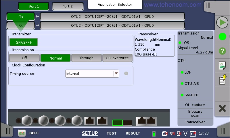 Anritsu MT1000A analyzer screen example in OTN test parameter selection mode