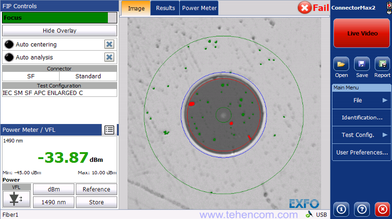 EXFO FIP-400B Series Video Microscope Performs Automated Optical Connector Contamination Analysis