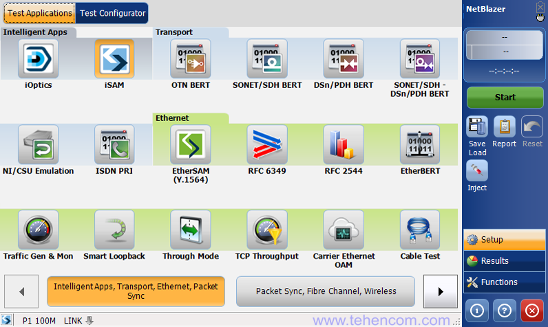 Скриншот главного меню программы управления модулями серии EXFO NetBlazer V2