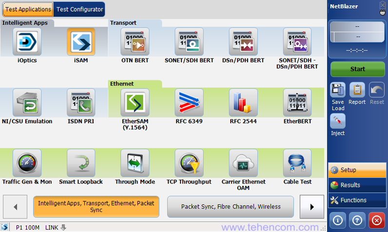 Screenshot of the main menu of the EXFO NetBlazer V2 module management software