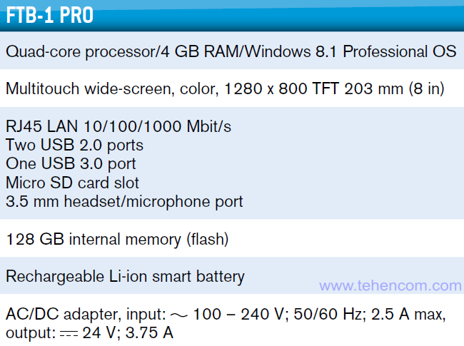 Specifications of the EXFO FTB-1 Pro measuring platform