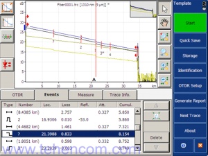 Скріншот програми модуля оптичного рефлектометра для PON FTTx/MDU FTB-730
