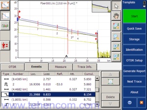 Screenshot of the program of the optical reflectometer module for PON FTTx / MDU FTB-730