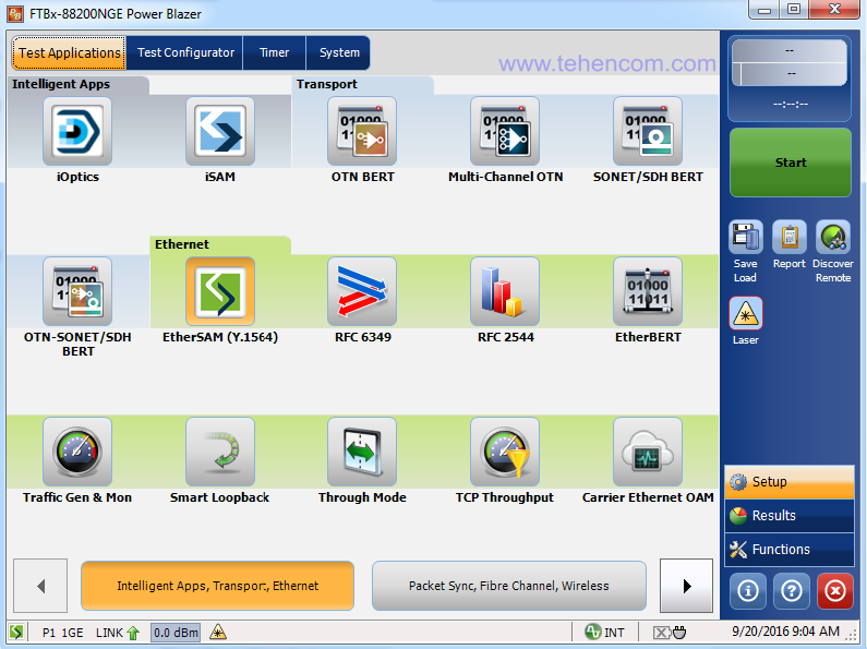 Скриншот головного меню програми управління модулями серії EXFO PowerBlazer для модульних вимірювальних платформ EXFO FTB-1v2 Pro, EXFO FTB-2 Pro та EXFO FTB-4 Pro