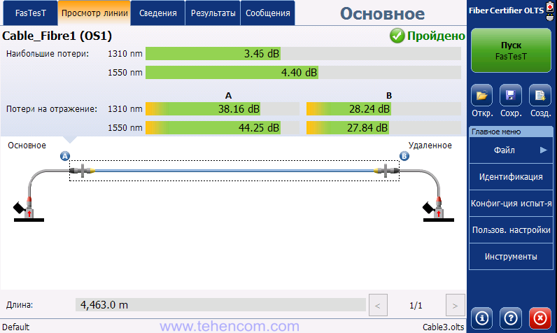 Screenshot of the control program for EXFO FTBx-940 and FTBx-945 series modules