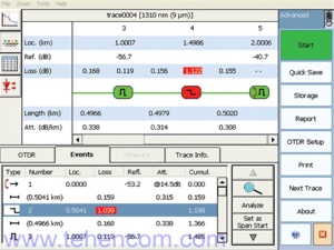 Скріншот програми модуля оптичного рефлектометра для PON FTTx/MDU FTB-7300E