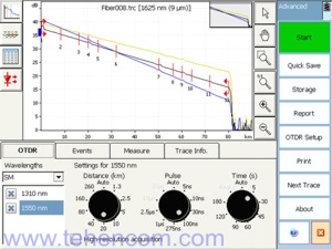 Screenshot of FTB-7500E optical reflectometer module for extended highways