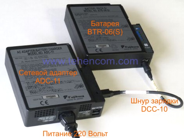 Charging the BTR-06 Battery with the ADC-11 AC Adapter and DCC-10 Cord