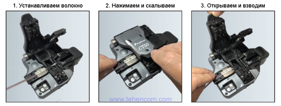 Принцип действия скалывателя оптических волокон Fujikura CT50