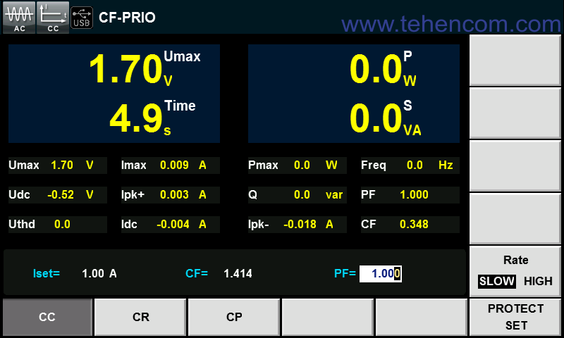 All models of ITECH IT8600 series electronic loads can set the desired crest factor (CF) and power factor (PF)