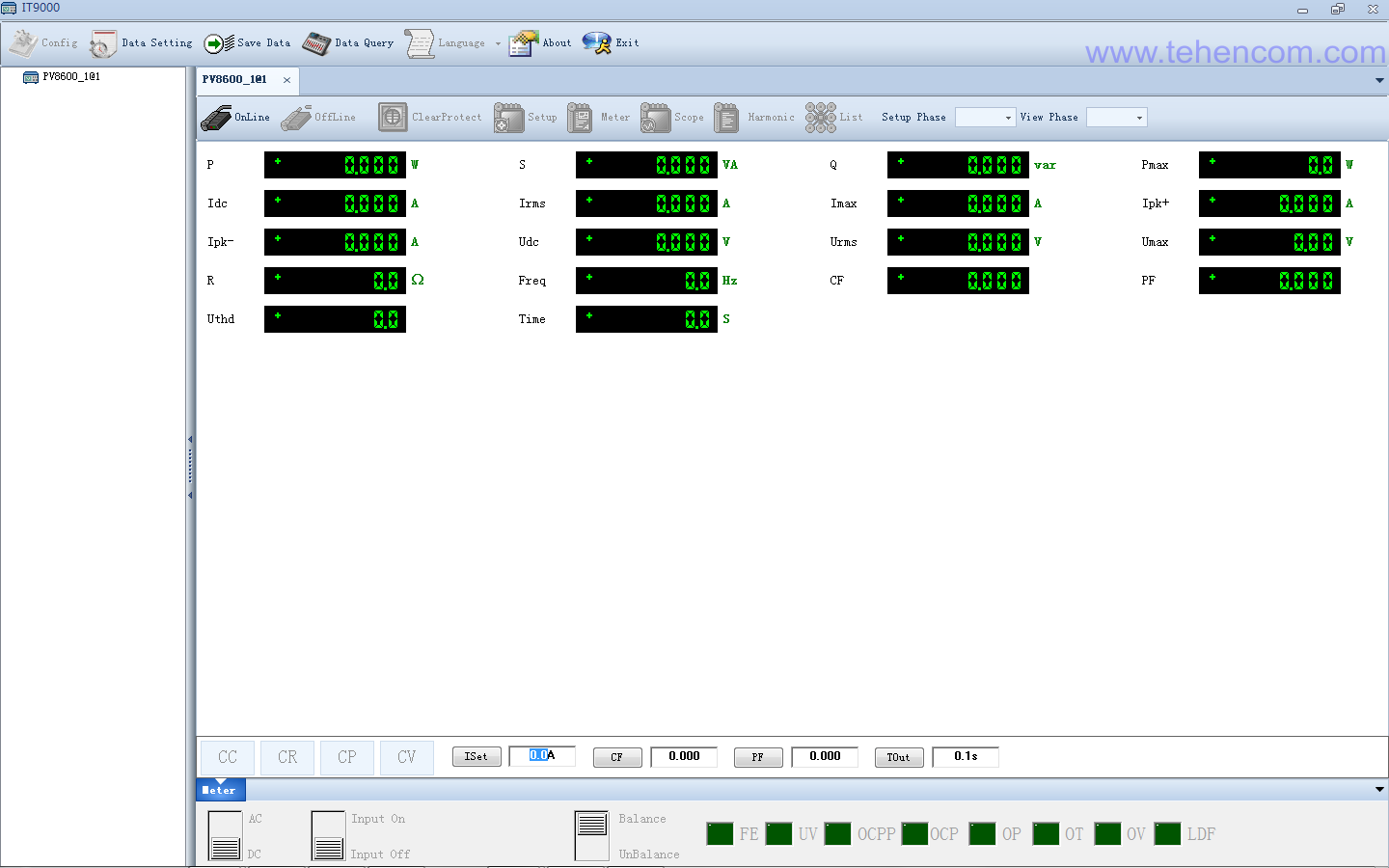 Главное окно программы для удалённого управления электронной нагрузкой ITECH IT8600