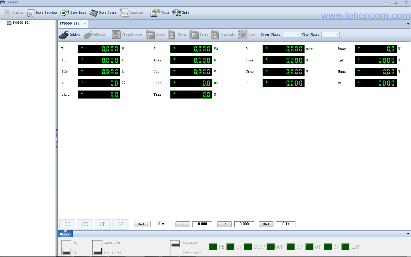 The main window of the program for remote control of electronic load ITECH IT8600