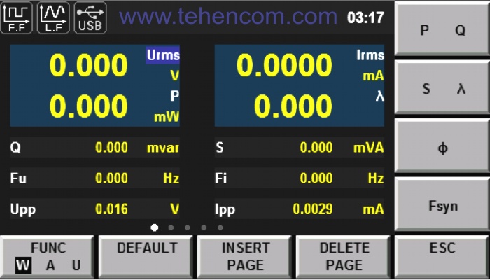 Screen example of the ITECH IT9121 reference power meter with the ability to select the parameters to be shown