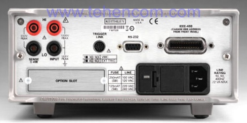 Slot for connecting a channel scanner (multiplexer) on the rear panel of the Keithley 2000