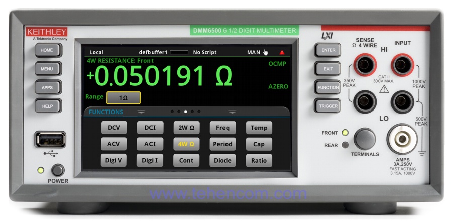 Buttons for quick selection of one of 15 measurement modes of the Keithley DMM6500 laboratory multimeter