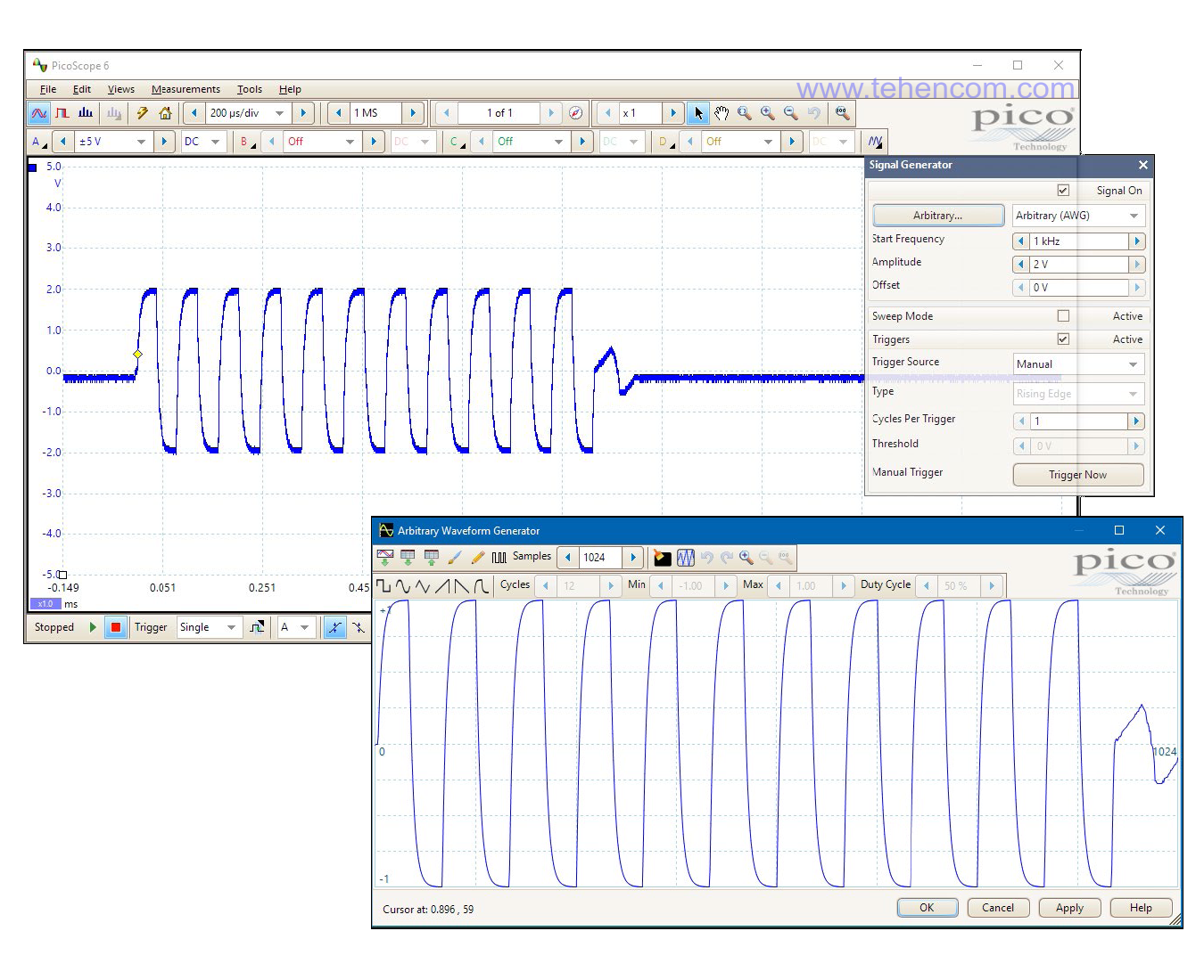 All PicoScope 2000 Series USB oscilloscopes include a built-in standard and arbitrary waveform generator.