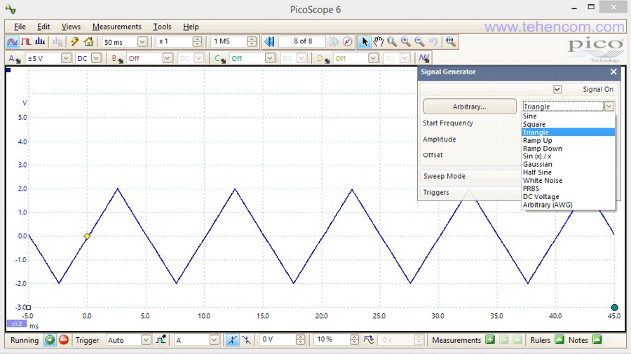 PicoScope 3000D Standard Signal Generator Setup Example