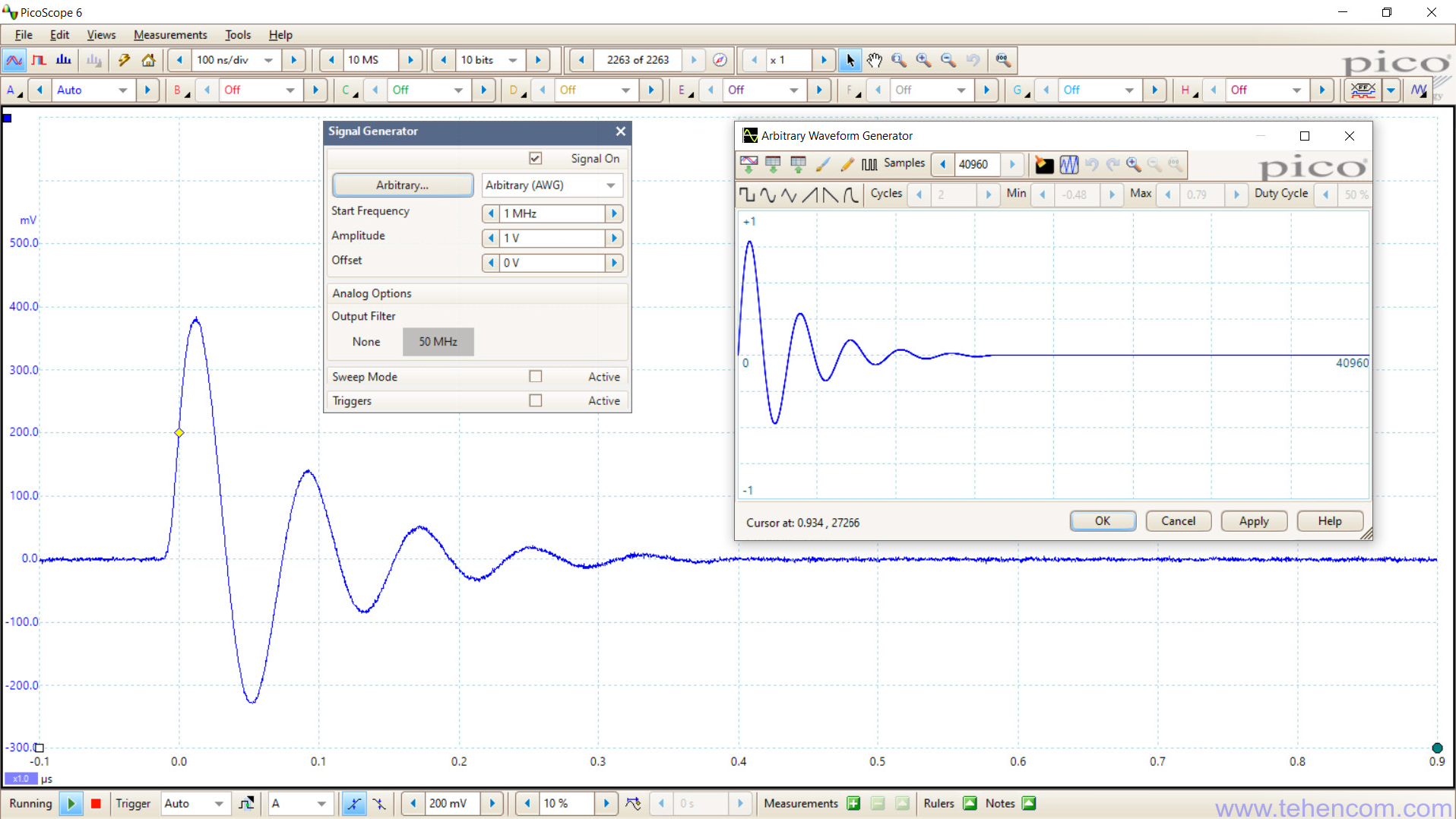 PicoScope 6000E Arbitrary Generator Setup Example