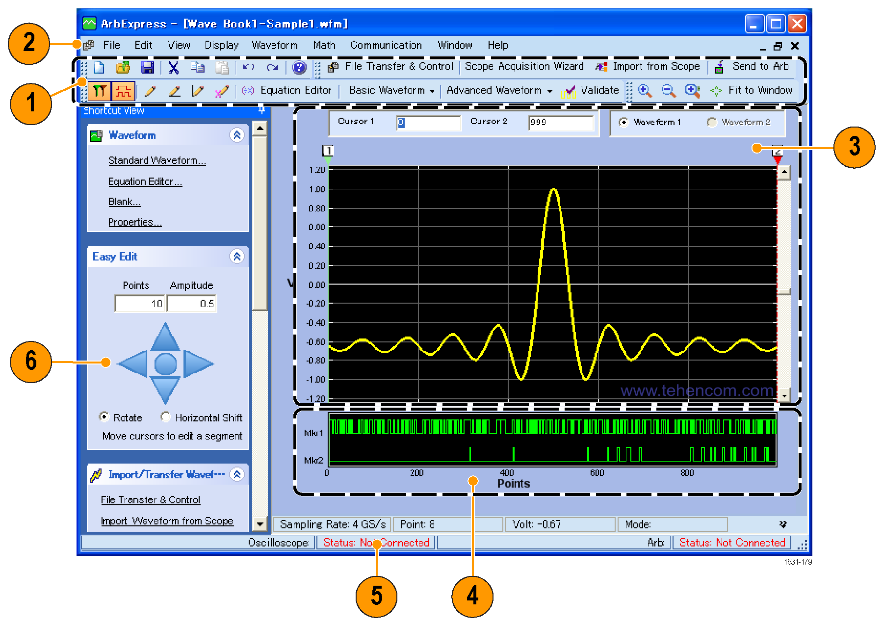 Главный экран программы Tektronix ArbExpress для создания сигналов произвольной формы