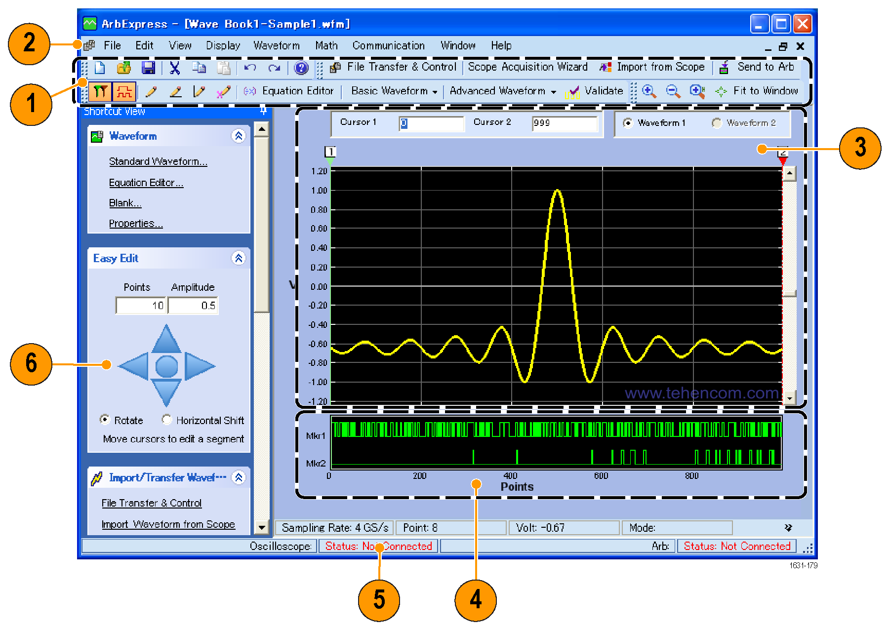 Головний екран Tektronix ArbExpress для створення сигналів довільної форми