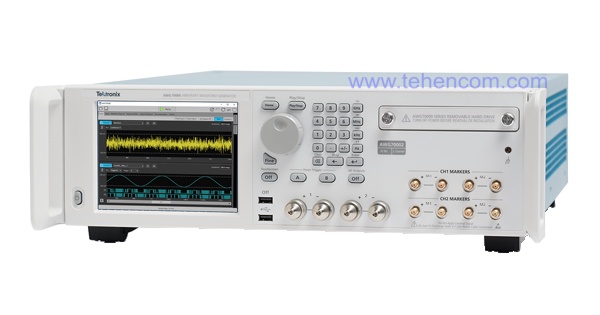 Высокочастотные генераторы сигналов произвольной формы Tektronix серии AWG70000B: модель AWG70002B (до 10 ГГц, до 25 Гвыб/с, 2 канала) и модель AWG70001B (до 20 ГГц, до 50 Гвыб/с, 1 канал)