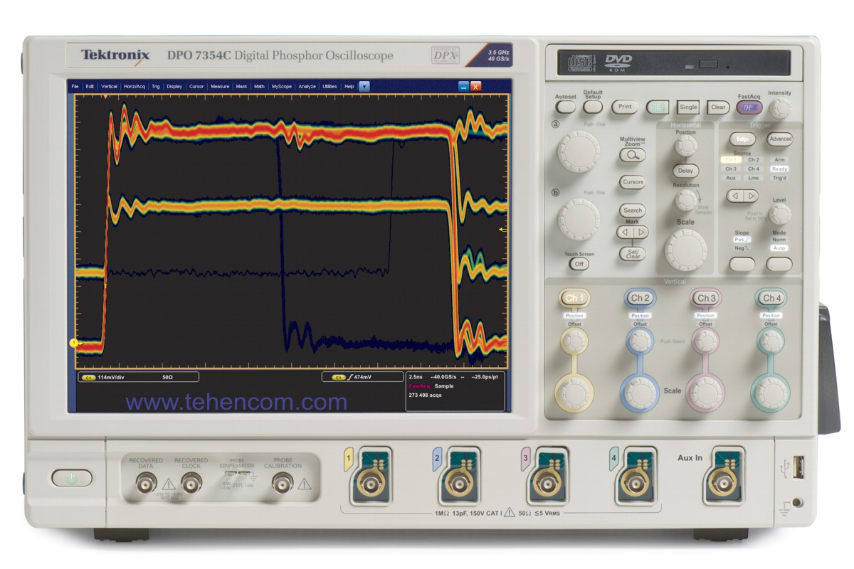 Чотириканальні цифрові осцилографи Tektronix серії DPO7000C із смугою від 500 ГГц до 3,5 ГГц. Моделі: DPO7054C, DPO7104C, DPO7254C та DPO7354C.