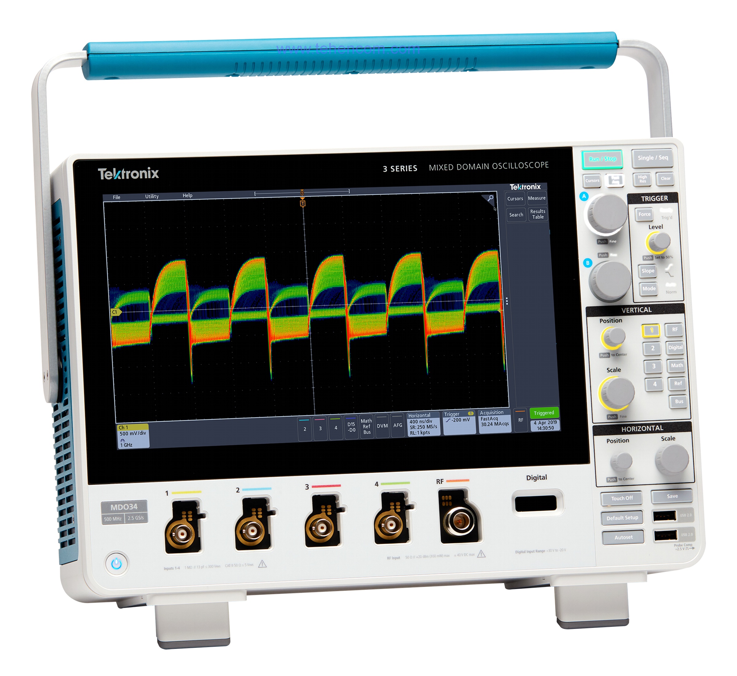 This page provides detailed descriptions and specifications of the Tektronix MDO3 digital and analog 1 GHz combo oscilloscope series with built-in spectrum analyzer up to 3 GHz (models: MDO32 and MDO34). Oscilloscopes with built-in spectrum analyzer, oscillator, logic analyzer, protocol analyzer, voltmeter and frequency counter Tektronix MDO3 (models: MDO32 and MSO34 from 100 MHz to 1 GHz)