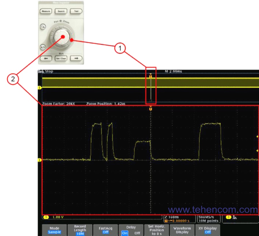 Панель управления Wave Inspector осциллографов Tektronix MDO4000C обеспечивает непревзойденную эффективность просмотра, навигации и анализа данных