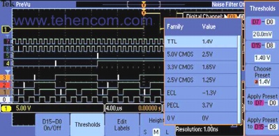 Color-coded digital waveform display allows you to group digital channels by simply placing them side by side on the screen