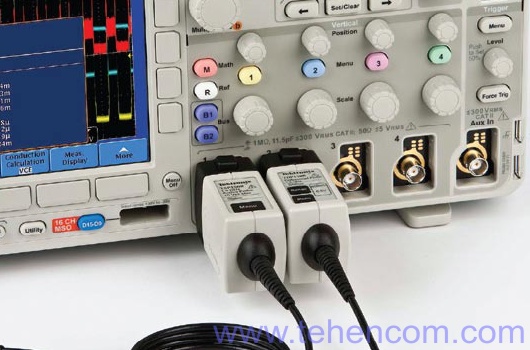 TekVPI interface makes it easy to connect probes to the oscilloscope