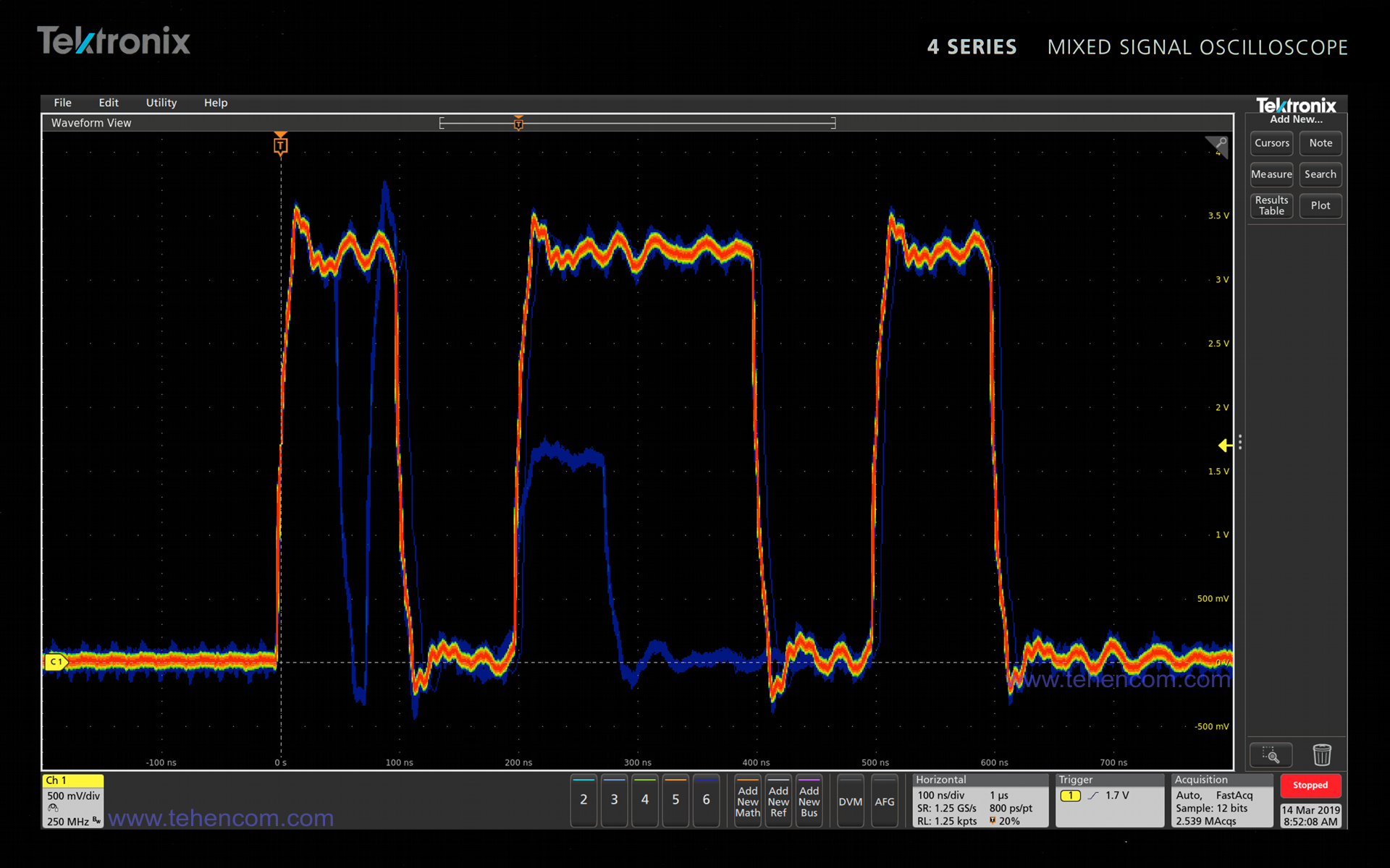 Detect short and rare waveform anomalies with the Tektronix MSO4 oscilloscope