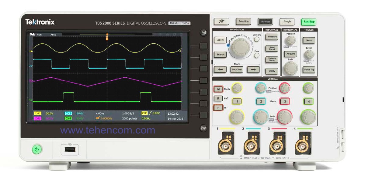 Цифровые запоминающие осциллографы Tektronix серии TBS2000 с полосой 70 МГц и 100 МГц (модели: TBS2072, TBS2102, TBS2074, TBS2104)