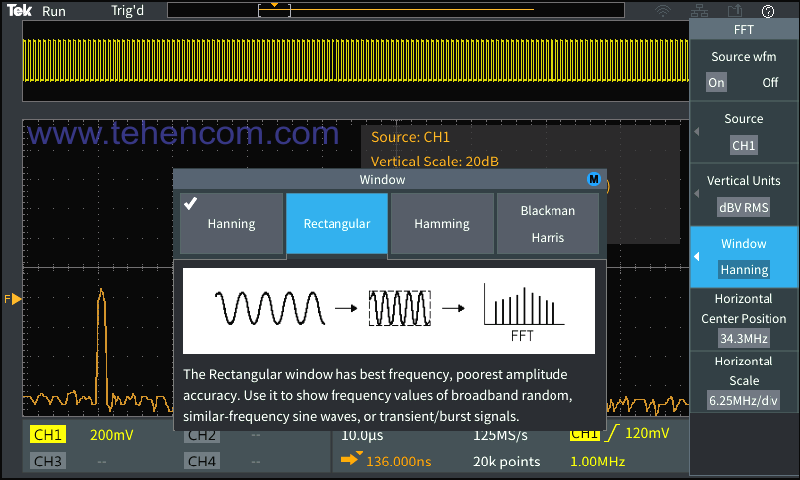 Встроенная система подсказок упрощает освоение всех функций осциллографа Tektronix TBS2000B